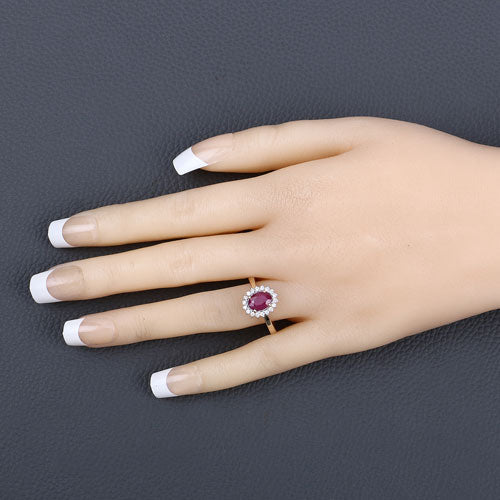1.64 Carat Genuine Ruby and White Diamond 14K Yellow Gold Ring