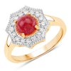 2.01 Carat Genuine Ruby and White Diamond 14K Yellow Gold Ring