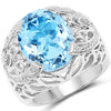 11.29 Carat Genuine Blue Topaz and White Topaz .925 Sterling Silver Ring