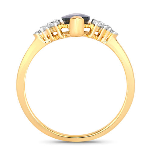 1.47 Carat Genuine Blue Sapphire and White Diamond 14K Yellow Gold Ring