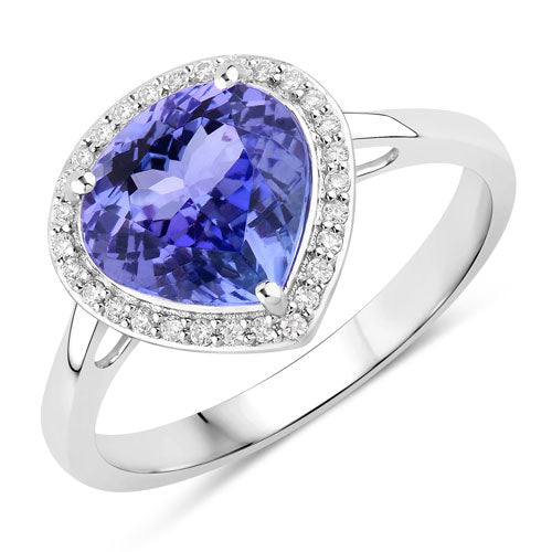 2.89 Carat Genuine Tanzanite and White Diamond 14K White Gold Ring