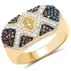 14K Yellow Gold Plated 0.61 Carat Genuine Multi Diamond .925 Sterling Silver Ring