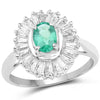 2.16 Carat Genuine Zambian Emerald and White Topaz .925 Sterling Silver Ring
