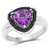 1.56 Carat Genuine Amethyst and Black Diamond .925 Sterling Silver Ring