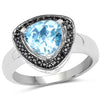 2.06 Carat Genuine Swiss Blue Topaz and Black Diamond .925 Sterling Silver Ring