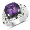 3.27 Carat Genuine Amethyst, Chrome Diopside & Black Diamond .925 Sterling Silver Ring