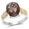 4.87 Carat Genuine Smoky Quartz and Yellow Diamond .925 Sterling Silver Ring