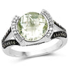 3.59 Carat Genuine Green Amethyst, Green Diamond & White Diamond .925 Sterling Silver Ring