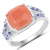 3.97 Carat Genuine Peach Moonstone and Tanzanite .925 Sterling Silver Ring