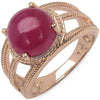 14K Rose Gold Plated 6.55 Carat Genuine Glass Filled Ruby .925 Sterling Silver Ring