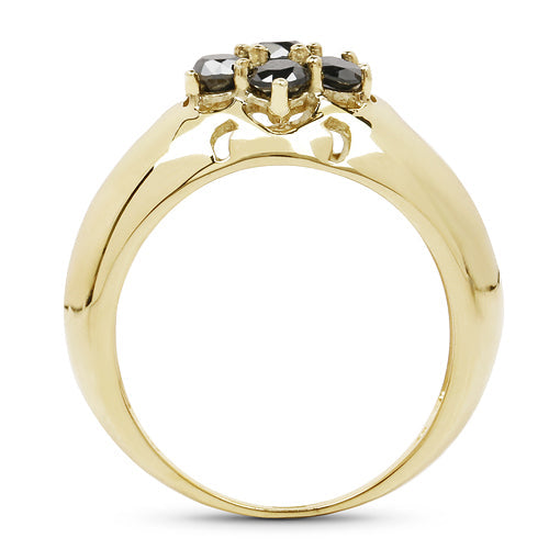 14K Yellow Gold Plated 0.98 Carat Genuine Black Diamond .925 Sterling Silver Ring