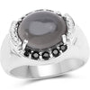 5.68 Carat Genuine Grey Moonstone & Black Spinel .925 Sterling Silver Ring