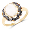3.04 Carat Genuine White Moonstone and Black Diamond .925 Sterling Silver Ring