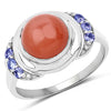 3.01 Carat Genuine Peach Moonstone and Tanzanite .925 Sterling Silver Ring