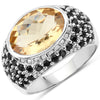 6.76 Carat Genuine Citrine and Black Spinel .925 Sterling Silver Ring