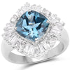 5.19 Carat Genuine London Blue Topaz & White Topaz .925 Sterling Silver Ring