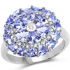2.96 Carat Genuine Tanzanite and White Diamond .925 Sterling Silver Ring
