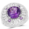 5.58 Carat Genuine Amethyst and White Topaz .925 Sterling Silver Ring