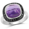 5.25 Carat Genuine Amethyst & Black Spinel .925 Sterling Silver Ring