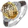 4.69 Carat Genuine Citrine, Champagne Diamond & White Diamond .925 Sterling Silver Ring