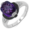 3.71 Carat Genuine Amethyst, Black Diamond & White Diamond .925 Sterling Silver Ring