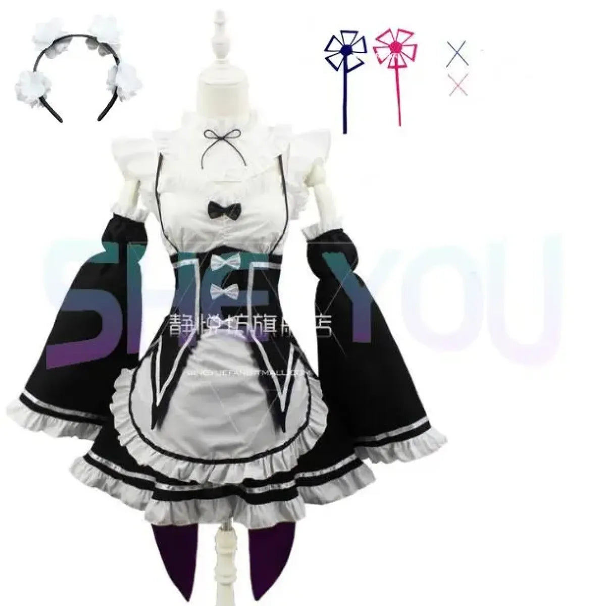 Ram Rem Cosplay Costume - Re:Zero Kara Hajimeru Isekai Seikatsu - Black Maid Outfit
