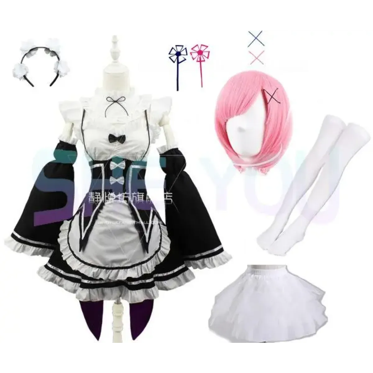 Ram Rem Cosplay Costume - Re:Zero Kara Hajimeru Isekai Seikatsu - Black Maid Outfit