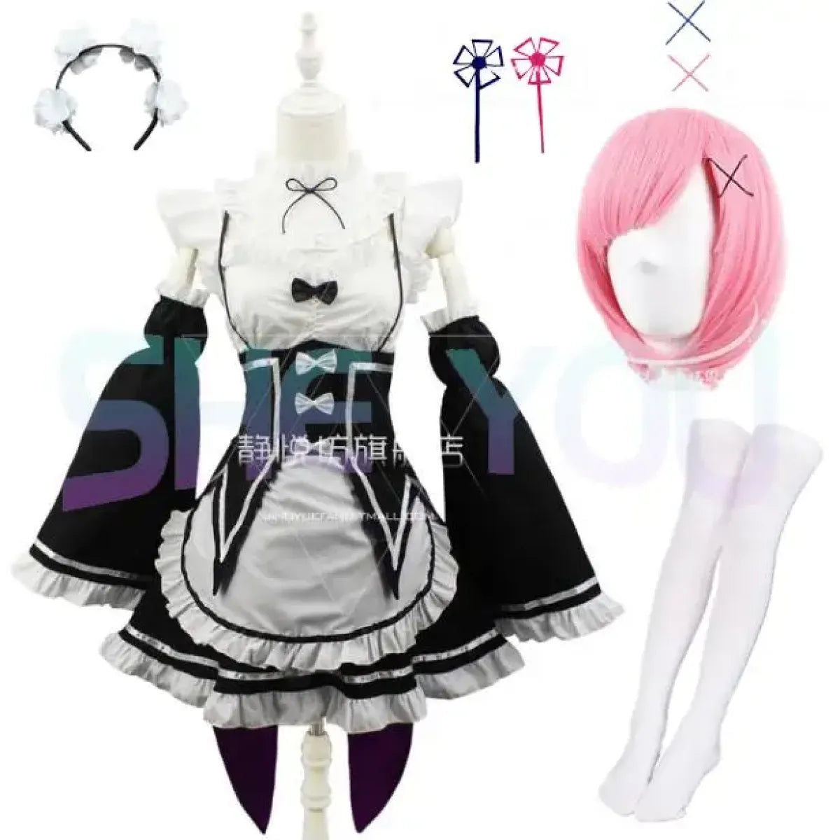 Ram Rem Cosplay Costume - Re:Zero Kara Hajimeru Isekai Seikatsu - Black Maid Outfit