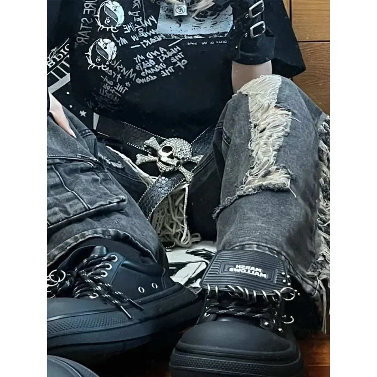 Ripped Cargo Jeans – Y2K E-Girl High Waist Streetwear Denim