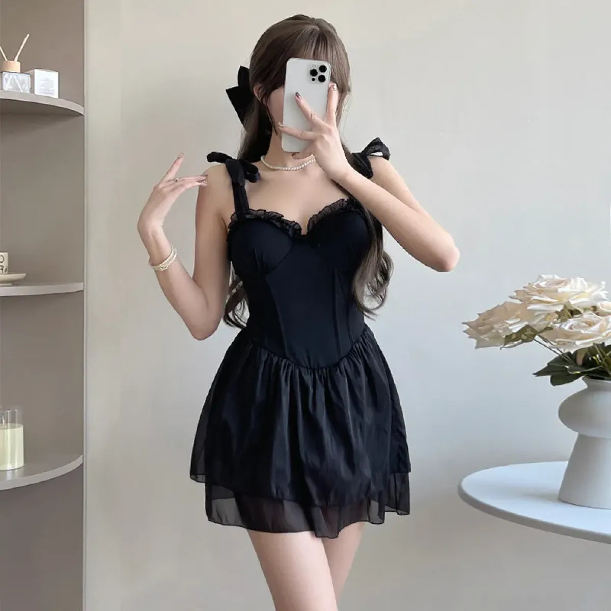 Ruffle Corset Swimsuit Dress – Korean Sweet One-Piece Swimwear
