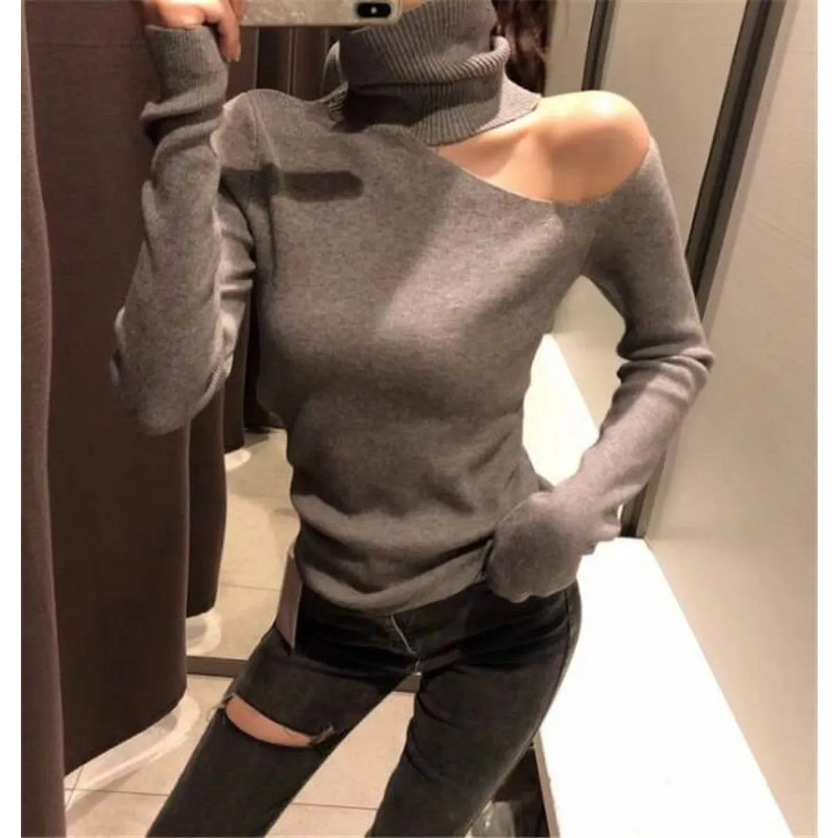 Off Shoulder Knitted Sweater
