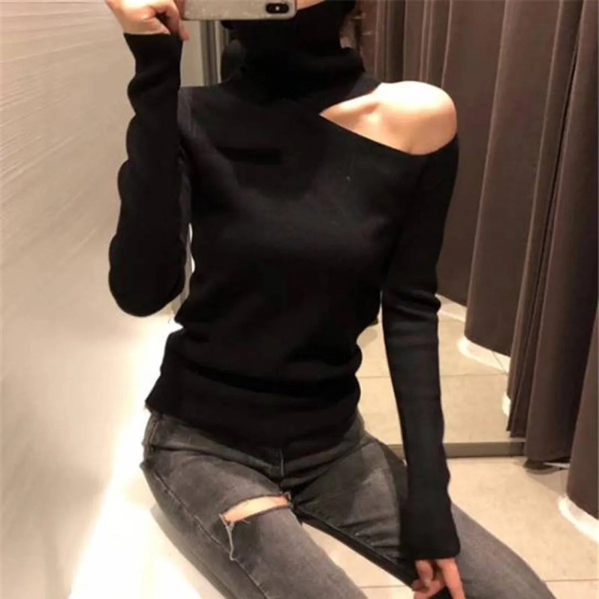 Off Shoulder Knitted Sweater