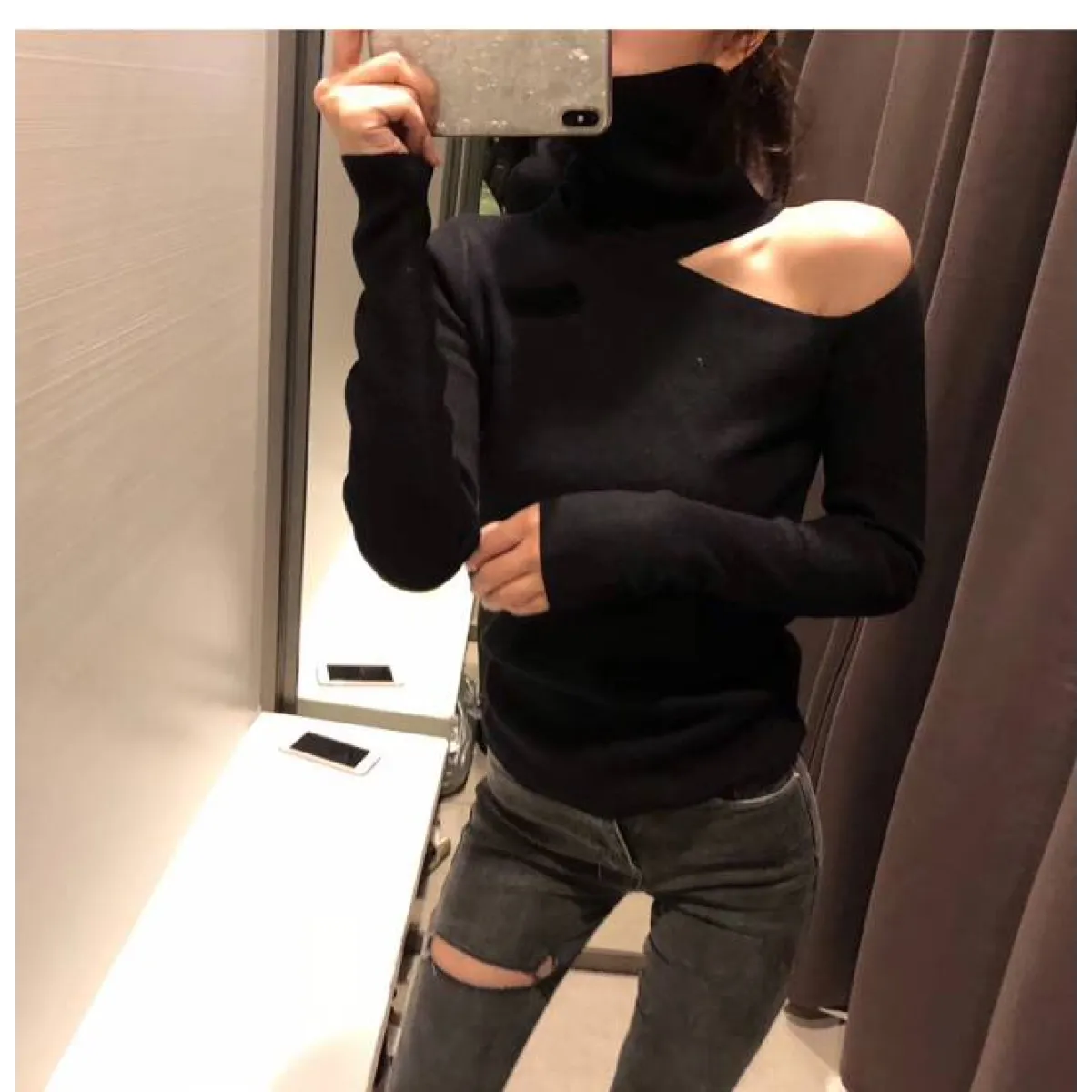 Off Shoulder Knitted Sweater