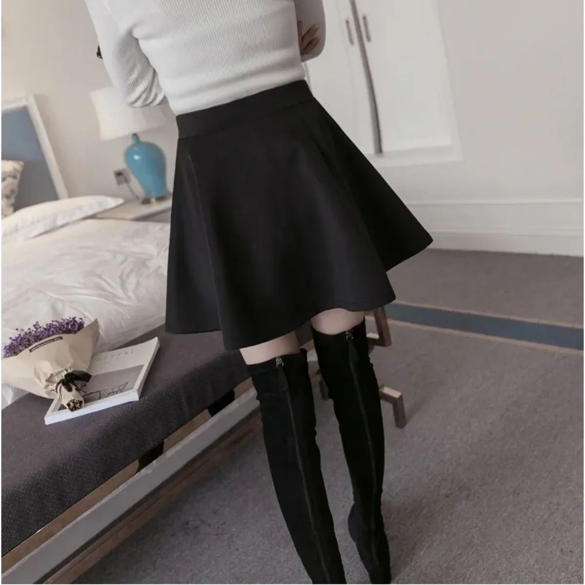 Harajuku Skater Skirt – High Waist A-Line Mini Skirt for Women