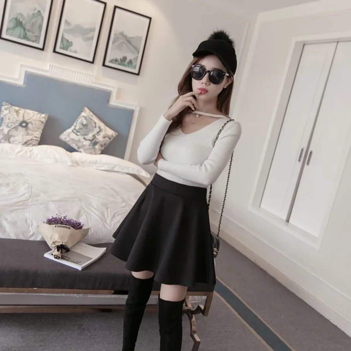 Harajuku Skater Skirt – High Waist A-Line Mini Skirt for Women