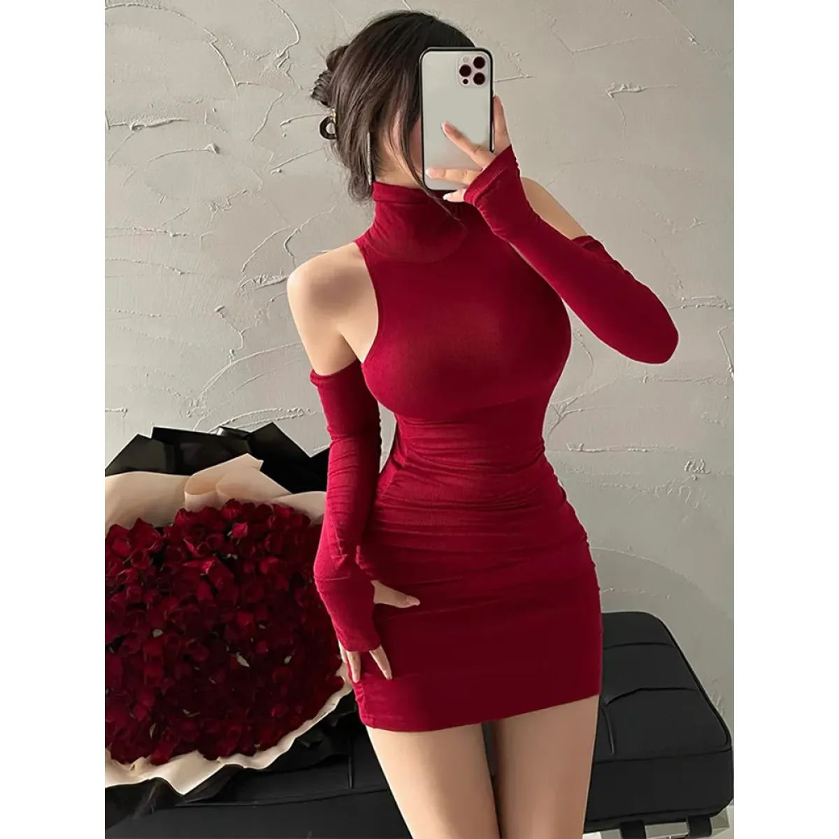 Sleeveless Mini Dress: High Neck Lace-Up