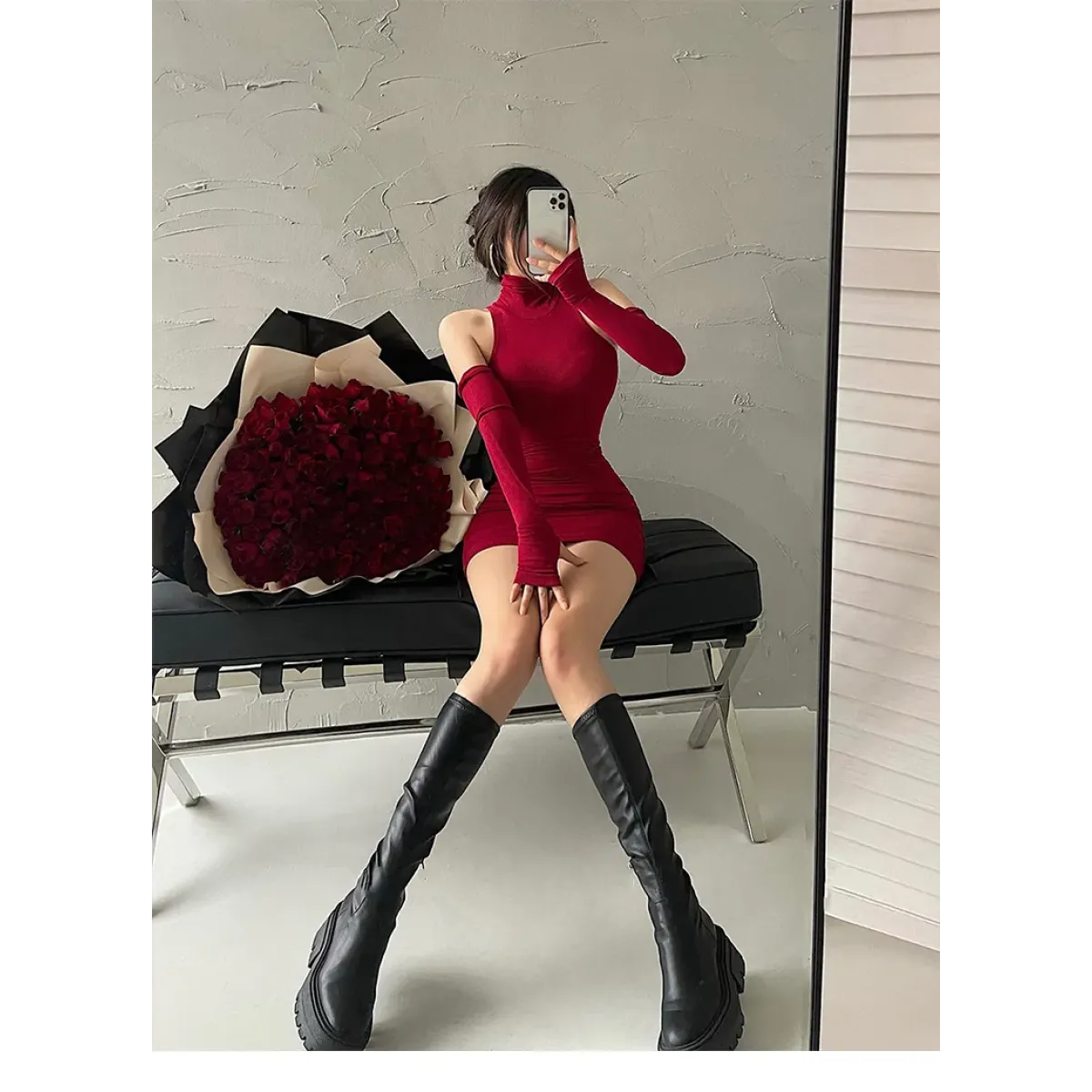 Sleeveless Mini Dress: High Neck Lace-Up