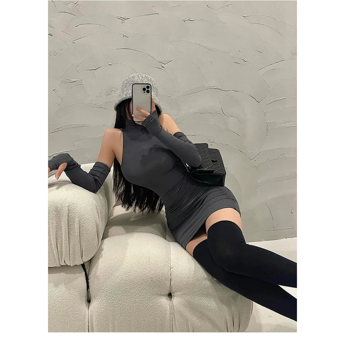 Sleeveless Mini Dress: High Neck Lace-Up