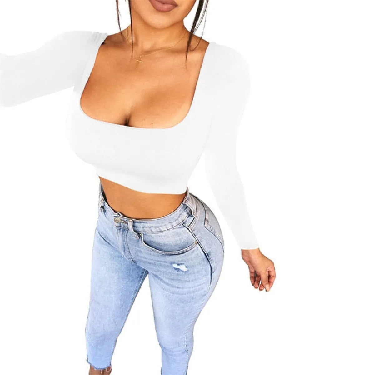 Square Neck Casual Crop