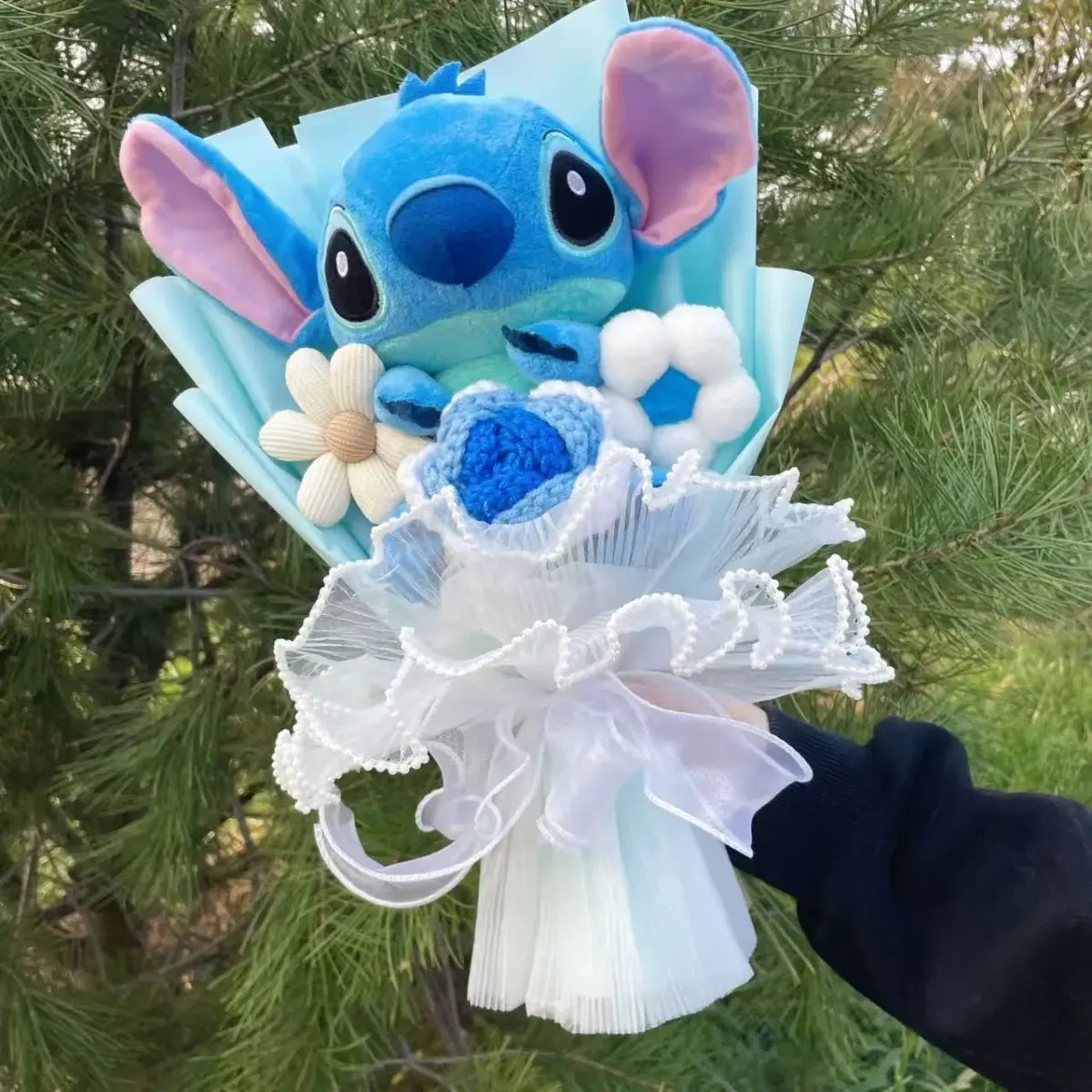 Kawaii Stitch Plush Bouquet – Crochet Flowers Graduation & Valentine Gift