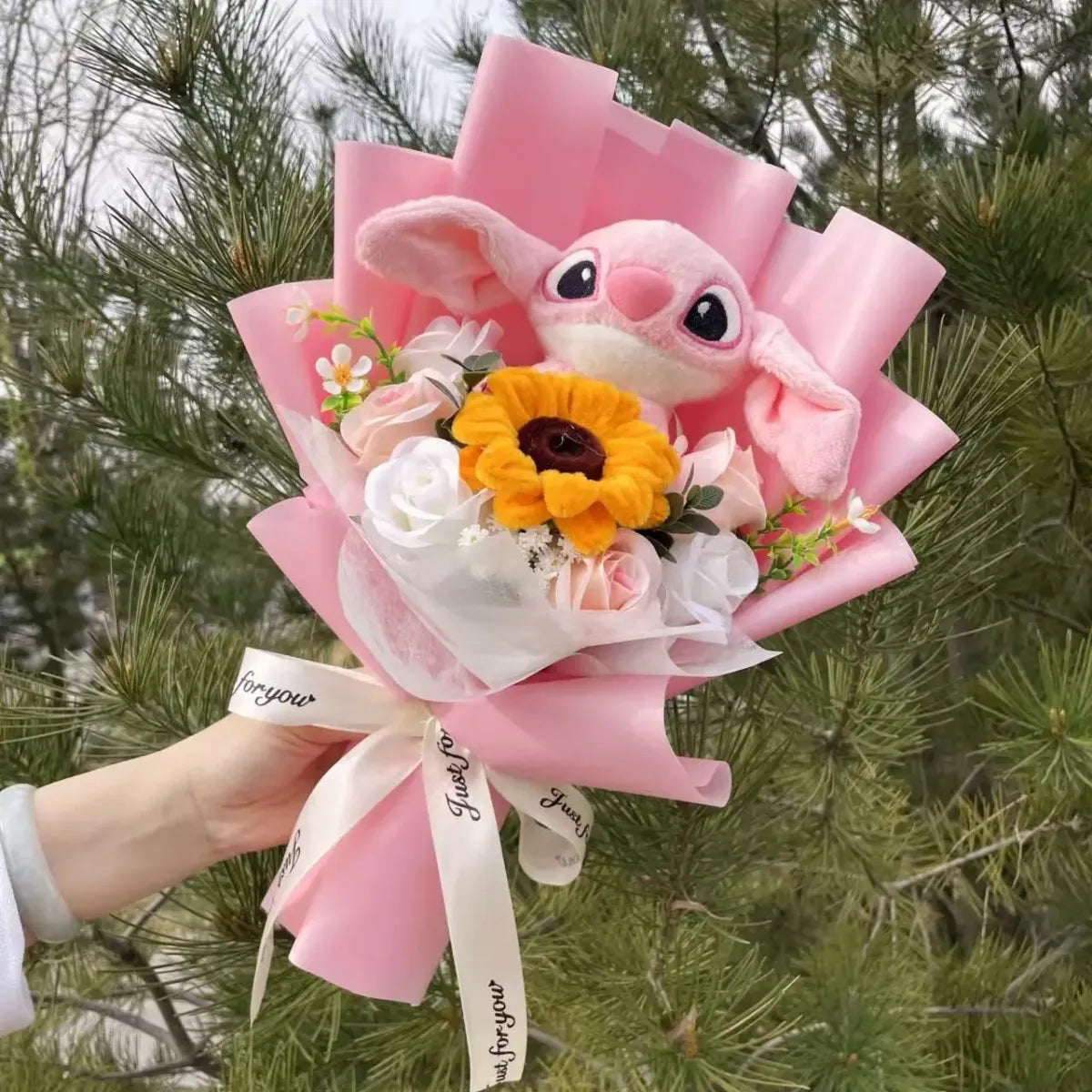 Kawaii Stitch Plush Bouquet – Crochet Flowers Graduation & Valentine Gift