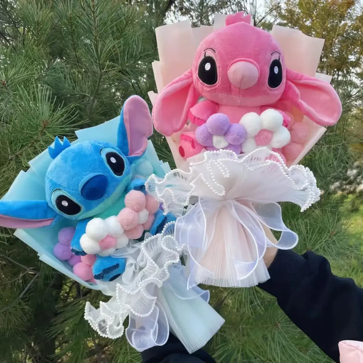 Kawaii Stitch Plush Bouquet – Crochet Flowers Graduation & Valentine Gift