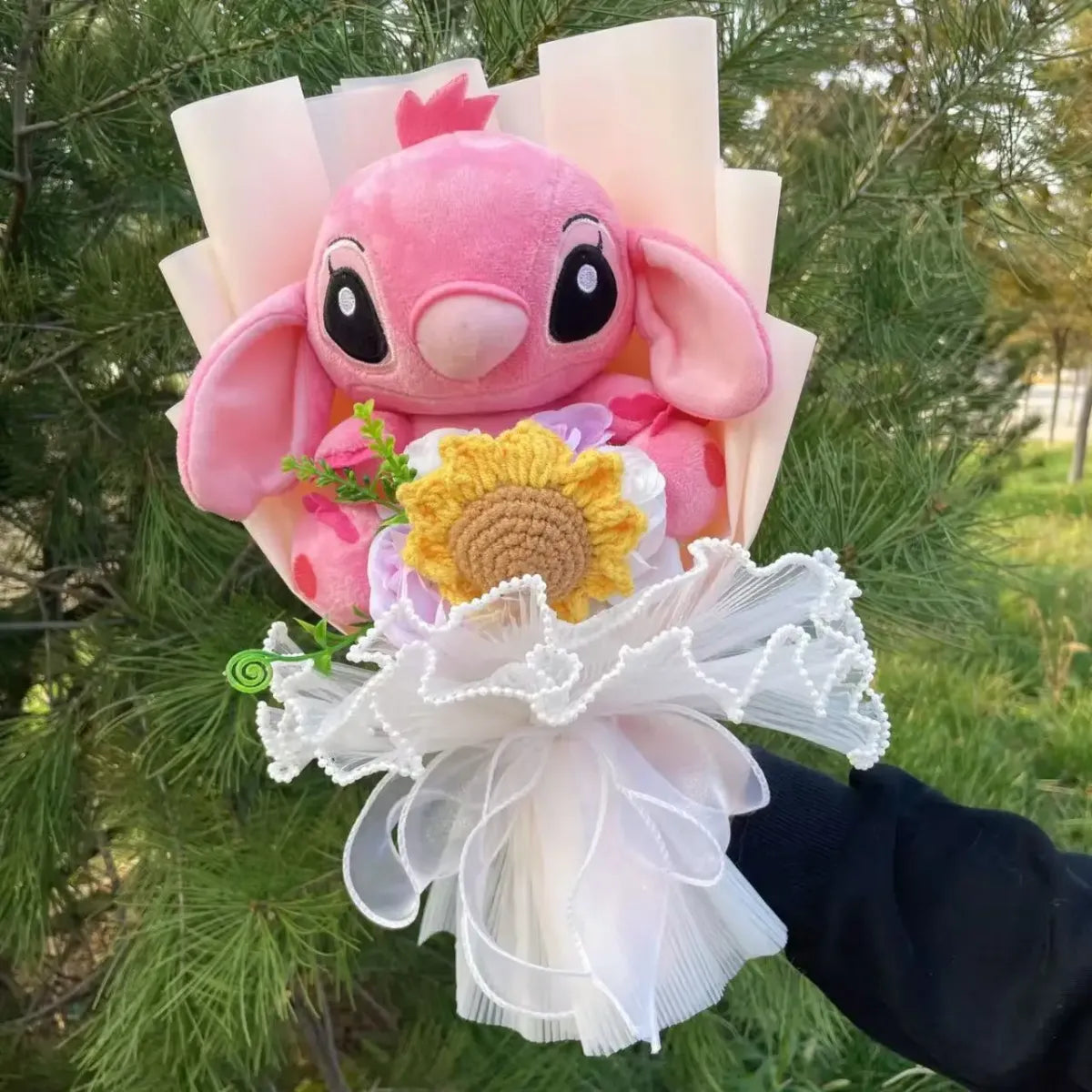 Kawaii Stitch Plush Bouquet – Crochet Flowers Graduation & Valentine Gift