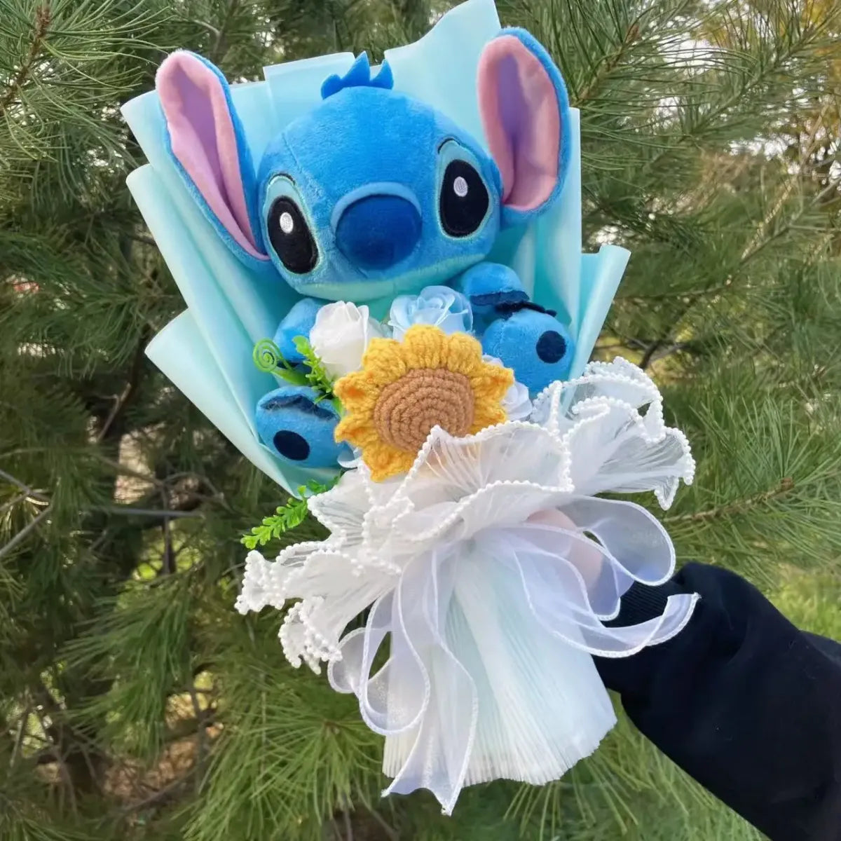 Kawaii Stitch Plush Bouquet – Crochet Flowers Graduation & Valentine Gift