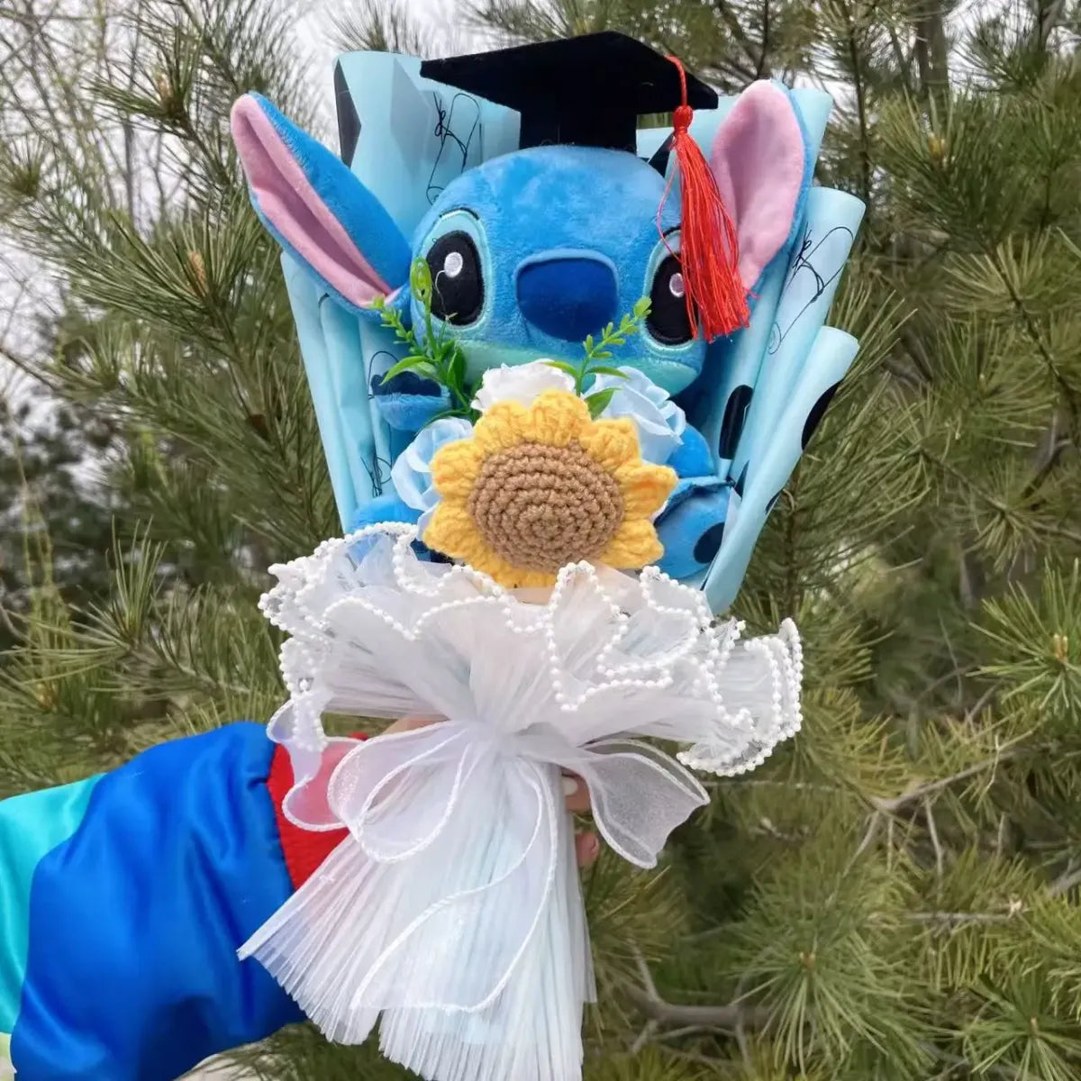 Kawaii Stitch Plush Bouquet – Crochet Flowers Graduation & Valentine Gift