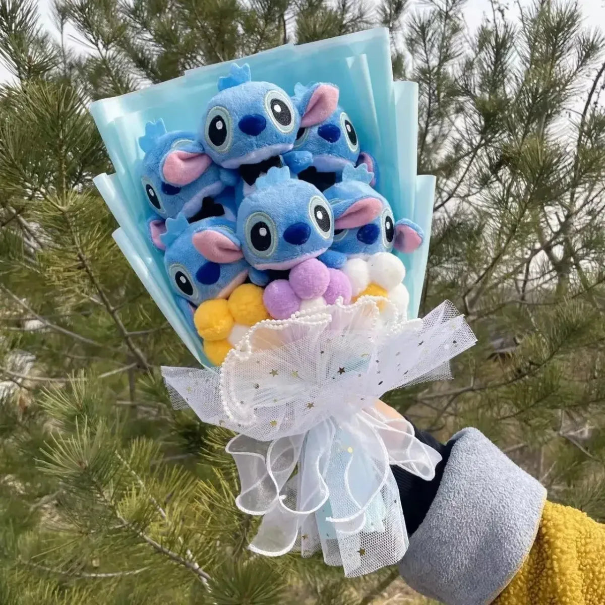 Kawaii Stitch Plush Bouquet – Crochet Flowers Graduation & Valentine Gift
