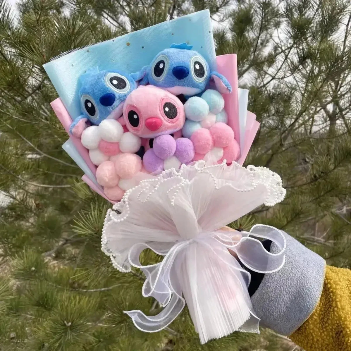 Kawaii Stitch Plush Bouquet – Crochet Flowers Graduation & Valentine Gift