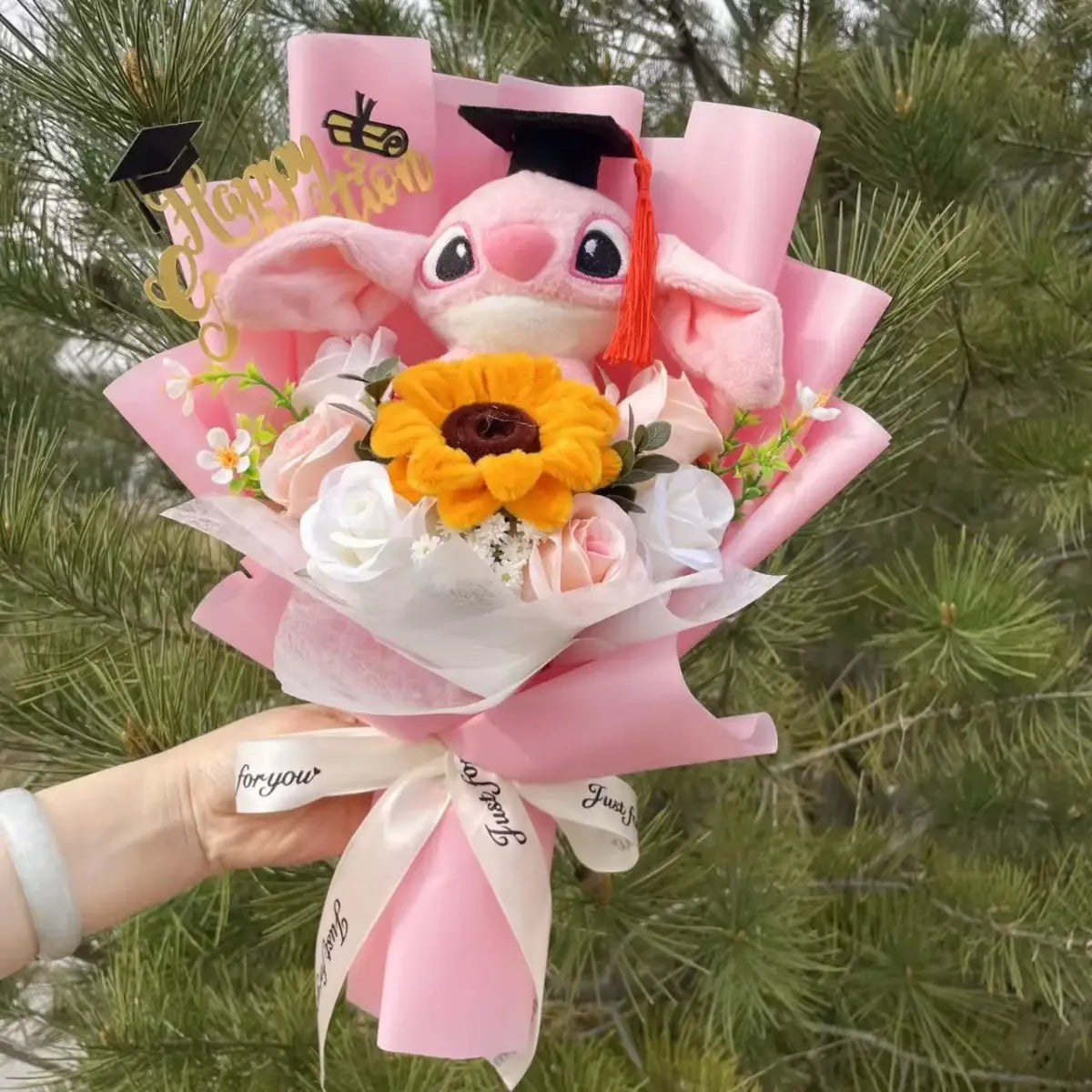 Kawaii Stitch Plush Bouquet – Crochet Flowers Graduation & Valentine Gift
