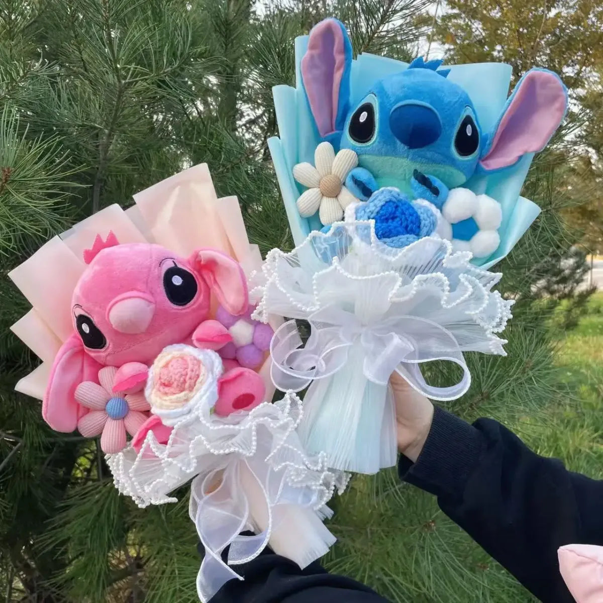 Kawaii Stitch Plush Bouquet – Crochet Flowers Graduation & Valentine Gift
