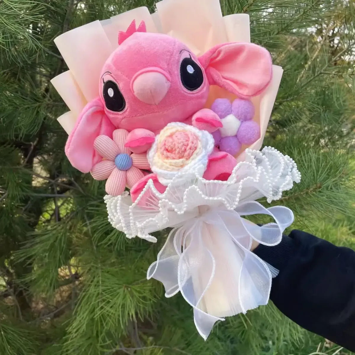 Kawaii Stitch Plush Bouquet – Crochet Flowers Graduation & Valentine Gift